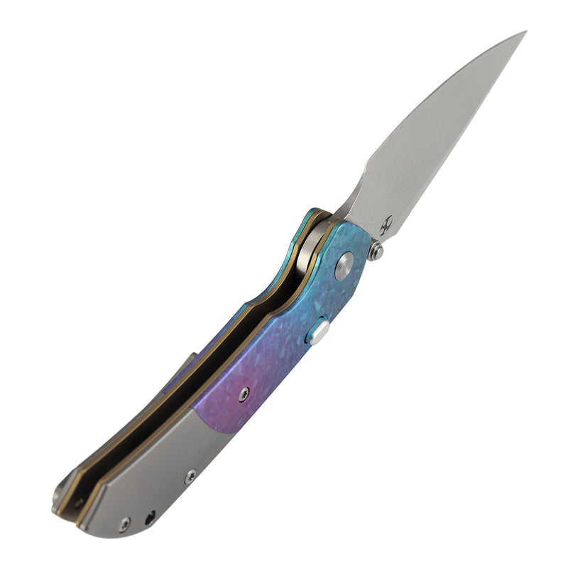 Navaja plegable Kansept Fenrir K1034H2 con hoja CPM-20CV stonewashed, mango de titanio cristalizado y titanio stonewashed, con bloqueo tipo Top Liner Lock