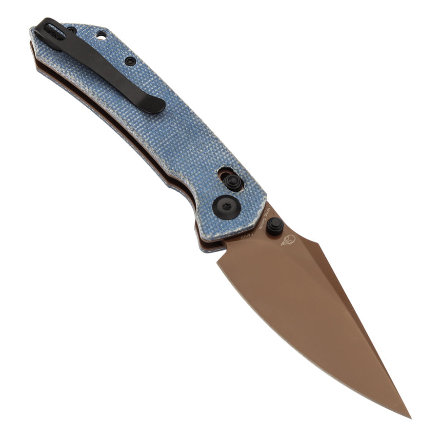 Tenable Fenrir T1034V6 Nitro-V Blade Blue Micarta Handle Cross Bar Lock Folding Knife
