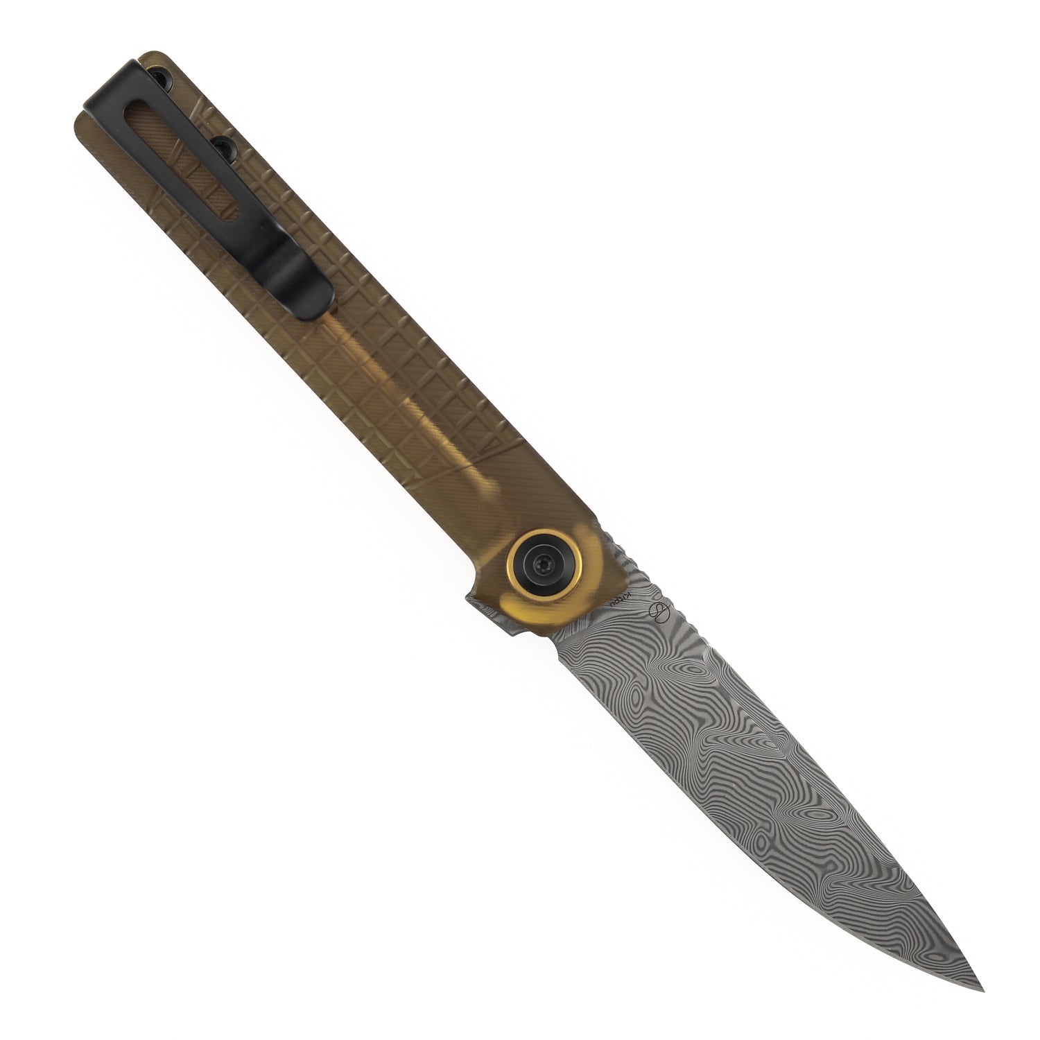 Tenable Kitpu B2123A5 Water Ripple Damascus Blade Amber PEI/Ultem Handle Liner Lock Folding Knife