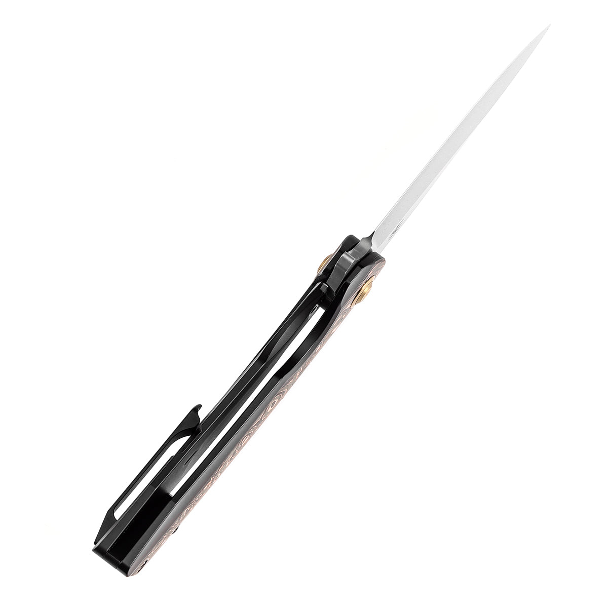 Kansept Accipiter Flipper Knife K1007E4 Damascus Blade Titanium and Copper Carbon Fiber Handle Edc Knives
