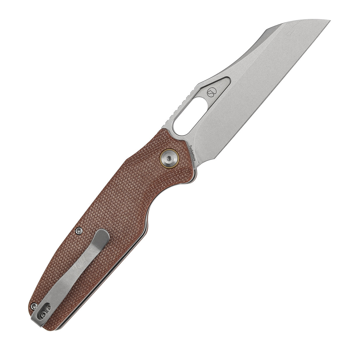 Tenable Tuckamore B1052A2 Stonewashed Nitro-V Blade Brown Micarta Handle Liner Lock Folding Knife