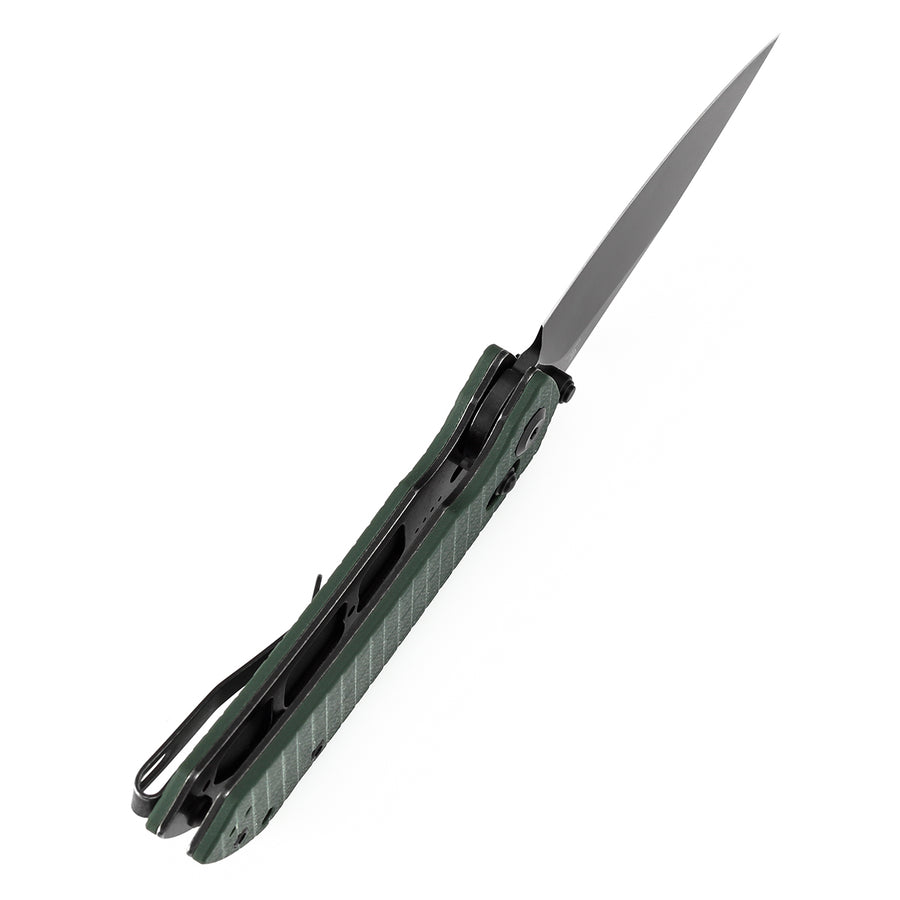 Tenable Knives Fenrir T1034V12 Black Nitro-V Blade Green G10 Handle Cross Bar Lock