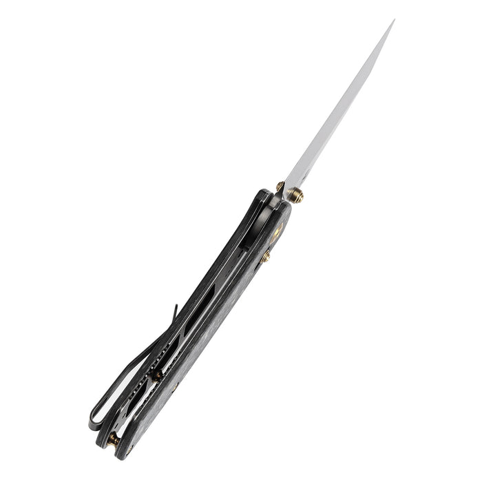 KANSEPT Main Street K1015V1 Damascus Blade Carbon Fiber Handle Crossbar Lock Knife Thumb Studs