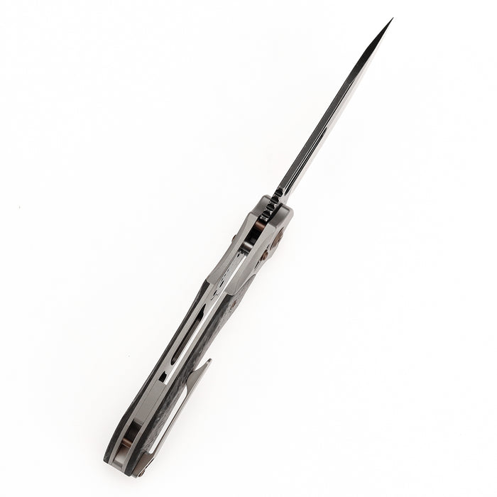 KANSEPT Quasar K1099V1 CPM 20CV Blade Titanium with Dark Matter Glow FatCarbon Handle Cross Bar Lock
