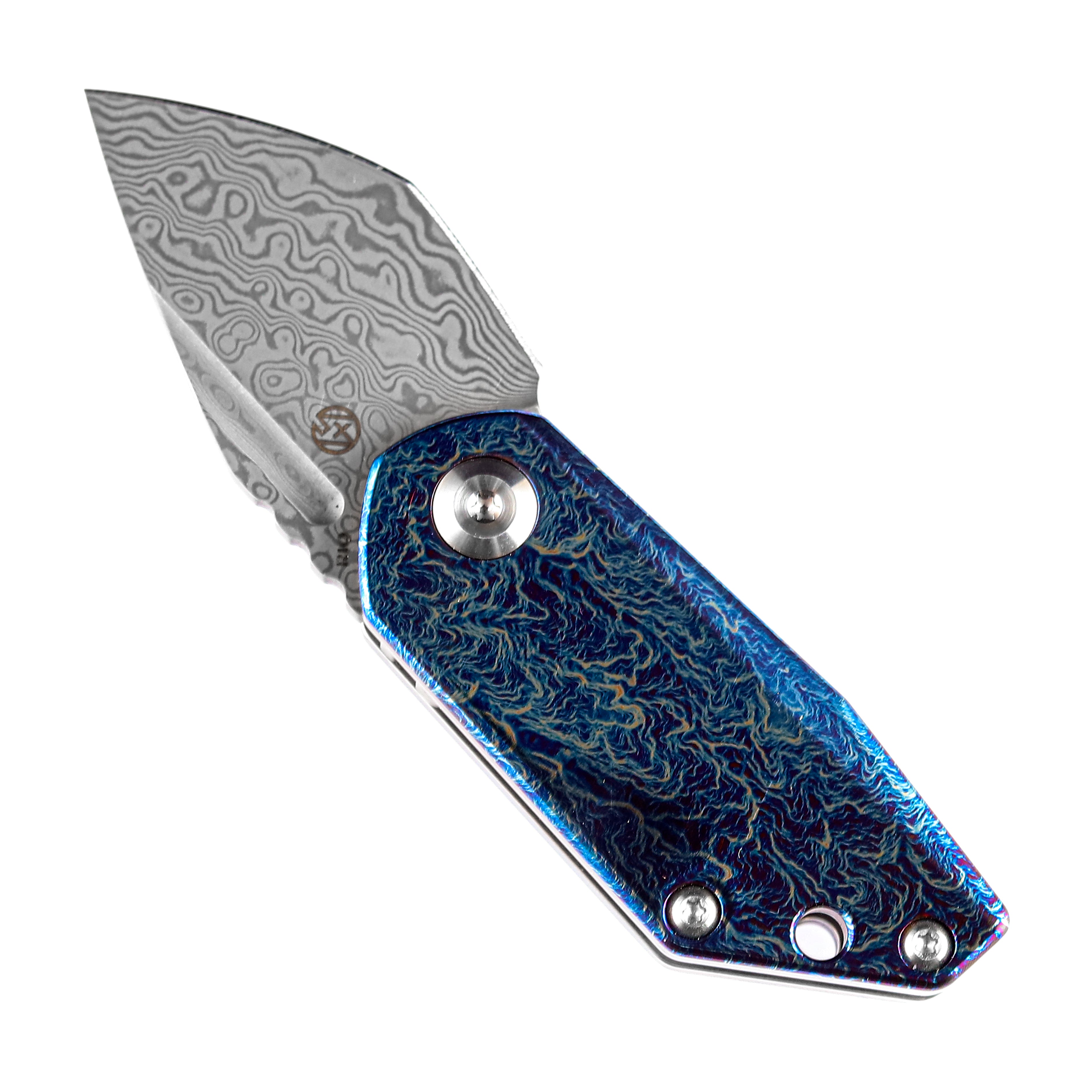 Kansept Knives RIO K3044D2 Damascus Blade Lightning Strike Anodized Titanium Handle Liner Lock EDC Knife