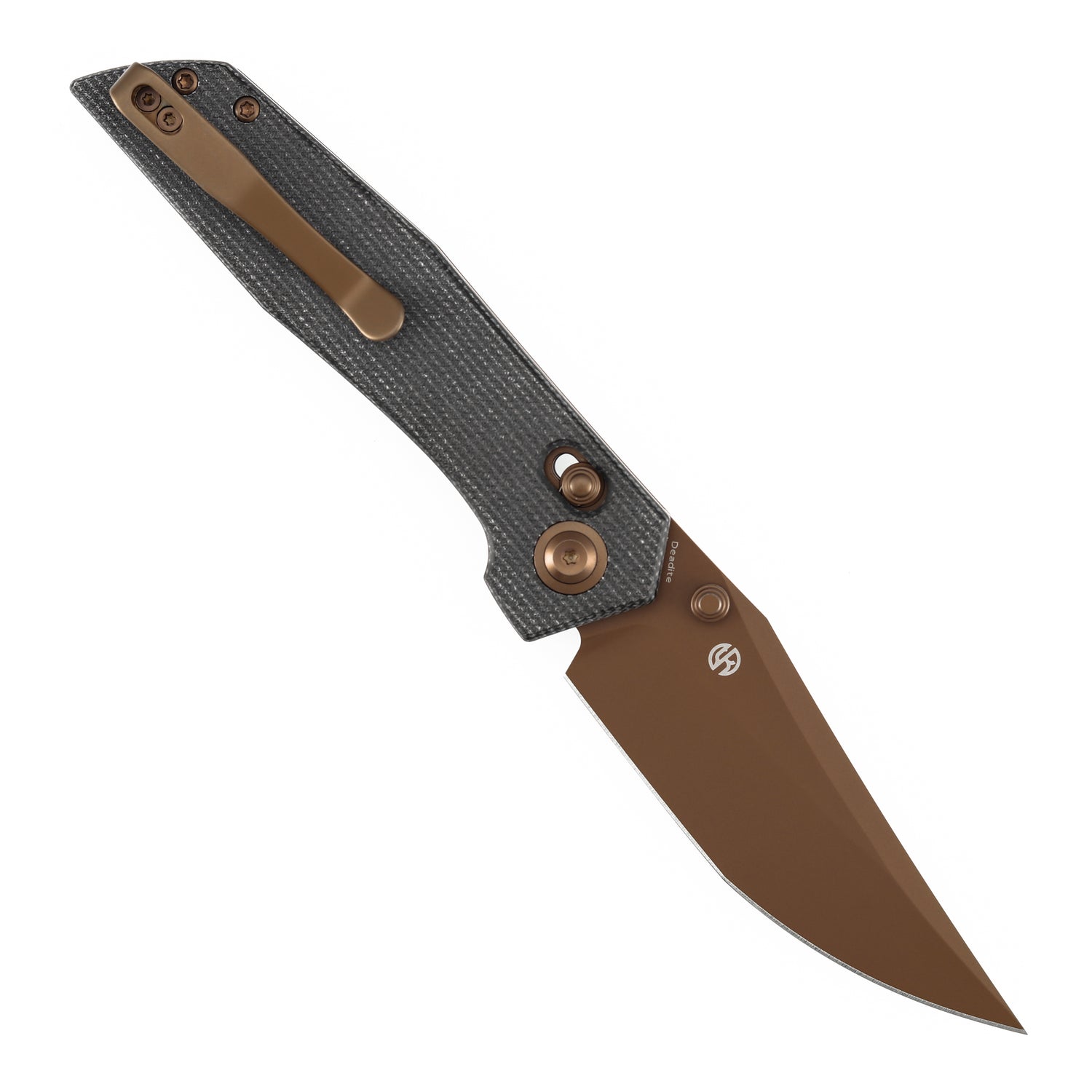 Tenable Deadite B1081V3 Rose Gold 14C28N Blade Black Micarta Handle Crossbar Lock Folding Knife