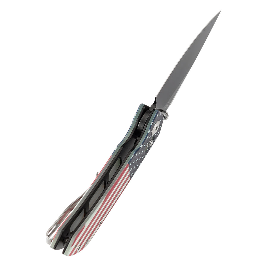 Tenable Knives Fenrir T1034V9 Nitro-V Blade Black G10 American Flag Handle Cross Bar Lock