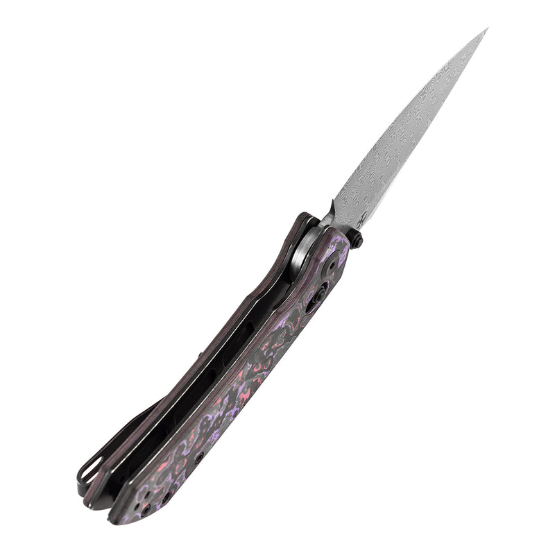 Kansept Fenrir K1034V9 Damascus Blade Purple Haze Fatcarbon Crossbar Lock Folding Knife