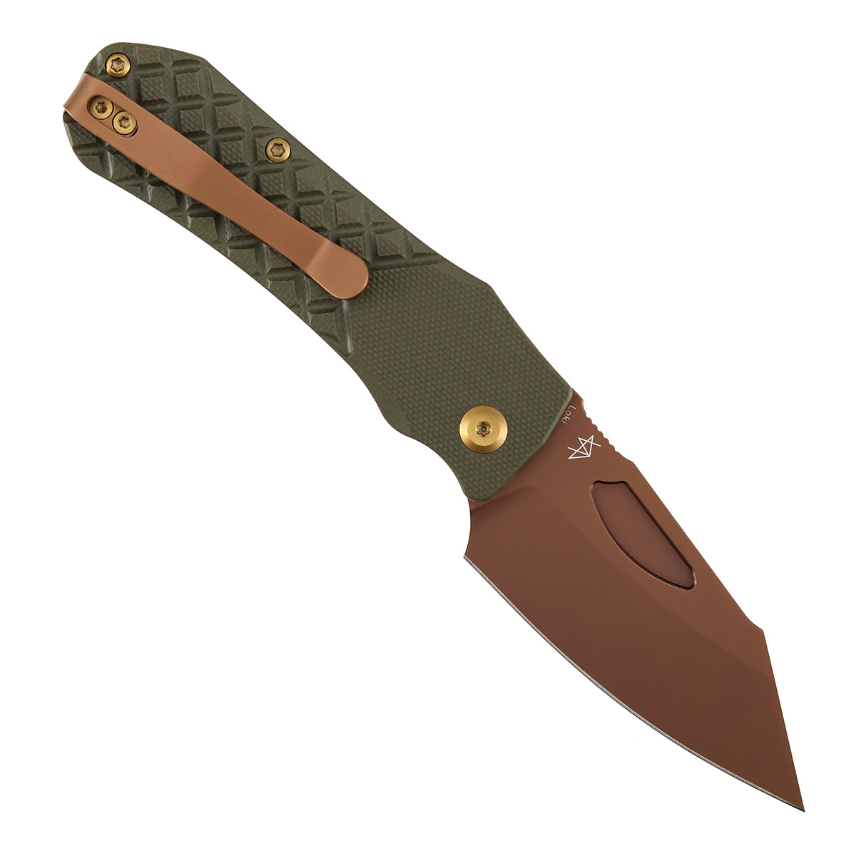 Tenable Loki B1058A4 Rose Gold Nitro-V Blade Olive Green G10 Handle Liner Lock Folding Knife