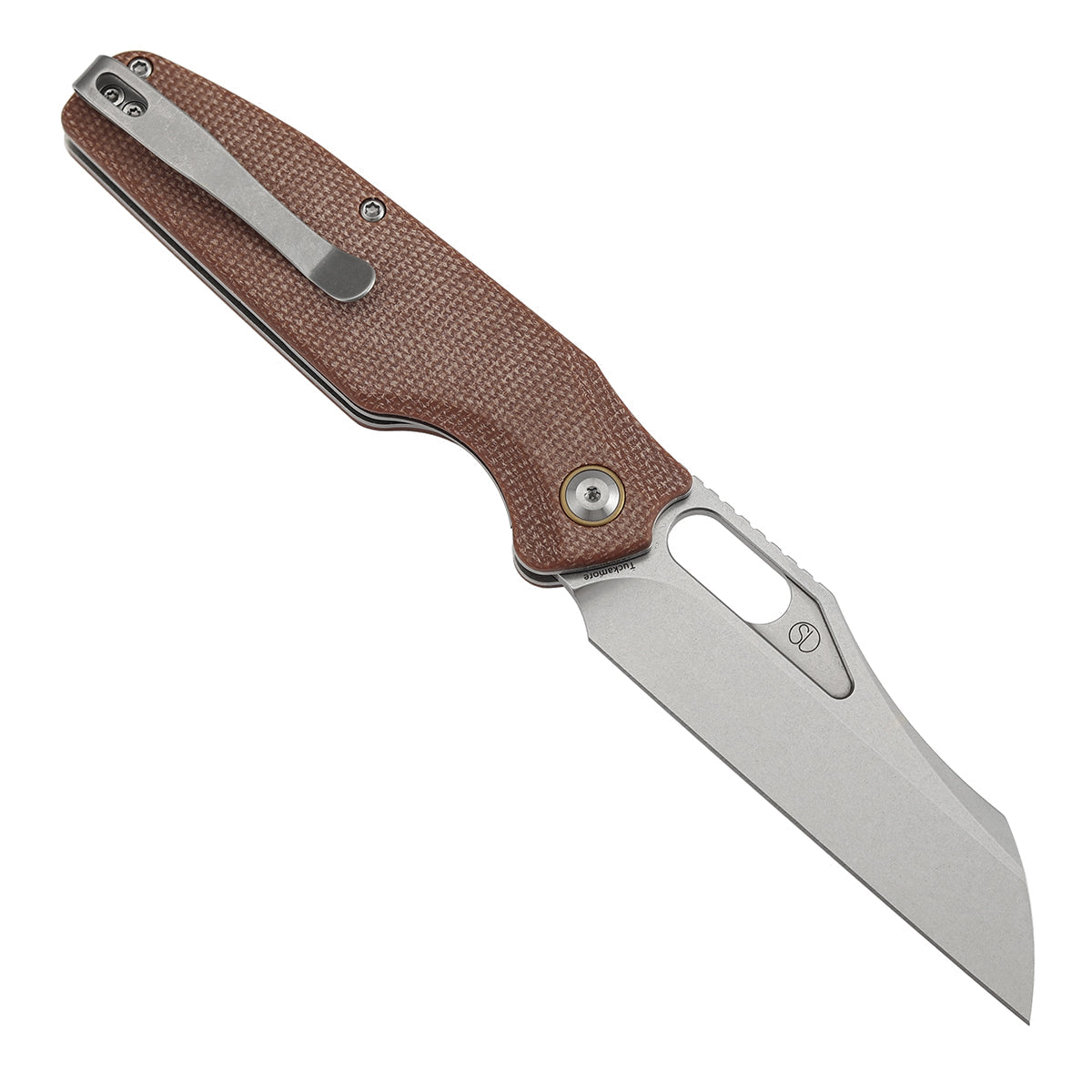 Tenable Tuckamore B1052A2 Stonewashed Nitro-V Blade Brown Micarta Handle Liner Lock Folding Knife