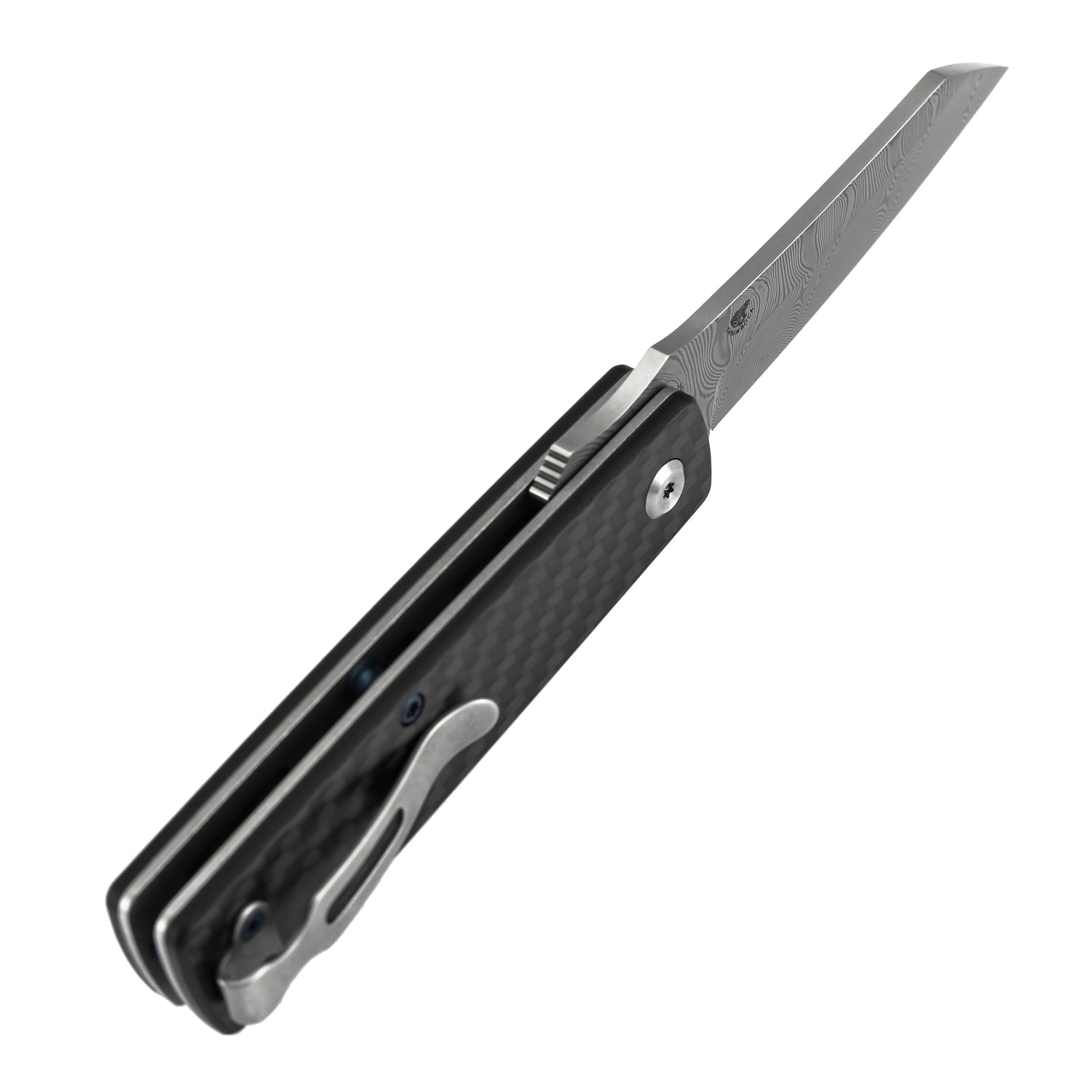 Tenable Higonokami B2135A3 Water Ripple Damascus Blade Twill Cabrbon Fiber Handle Liner Lock Folding Knife