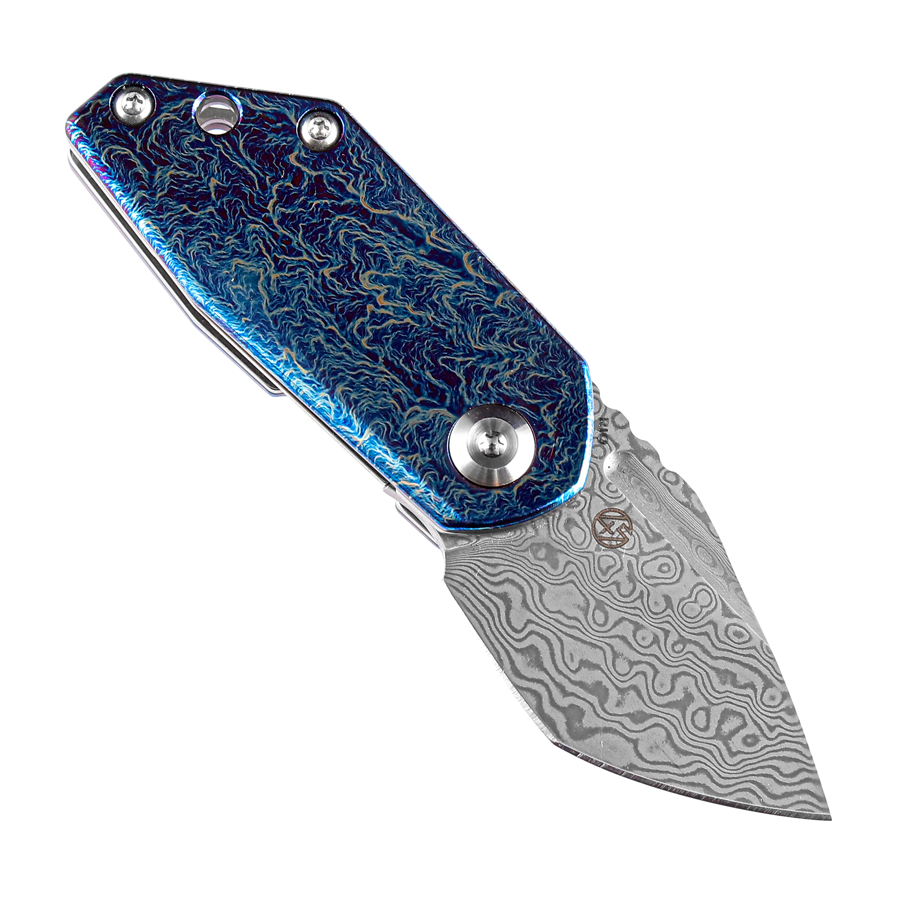 Kansept Knives RIO K3044D2 Damascus Blade Lightning Strike Anodized Titanium Handle Liner Lock EDC Knife