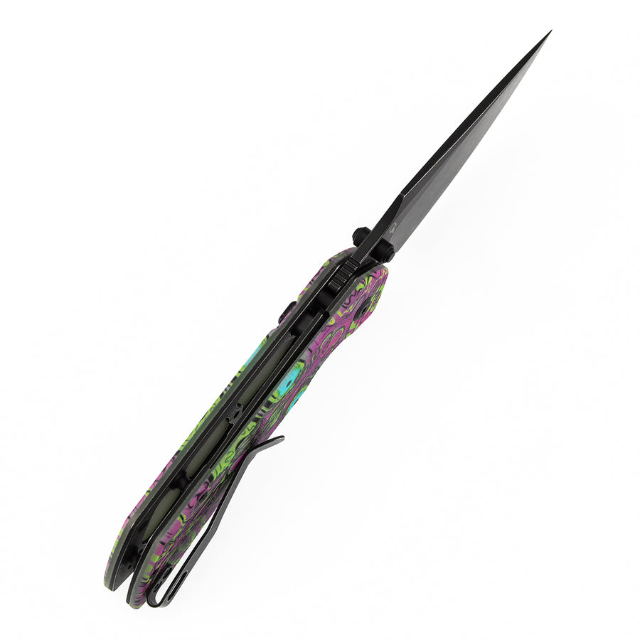 Tenable Fenrir B1034H17 Blackwash D2 Blade Jade G10 with Purple Undead Print Handle Top Liner Lock Folding Knife