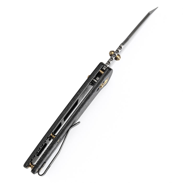 KANSEPT Main Street K1015V1 Damascus Blade Carbon Fiber Handle Crossbar Lock Knife Thumb Studs