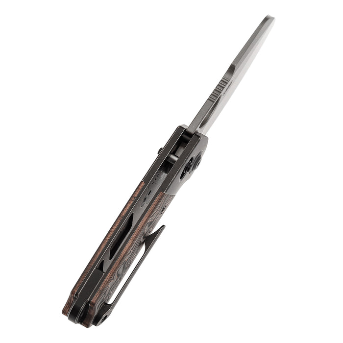 Kansept Nahual K2125V3 Damascus Blade Blackwash Titanium, Copper Carbon Fiber Handle Crossbar Lock