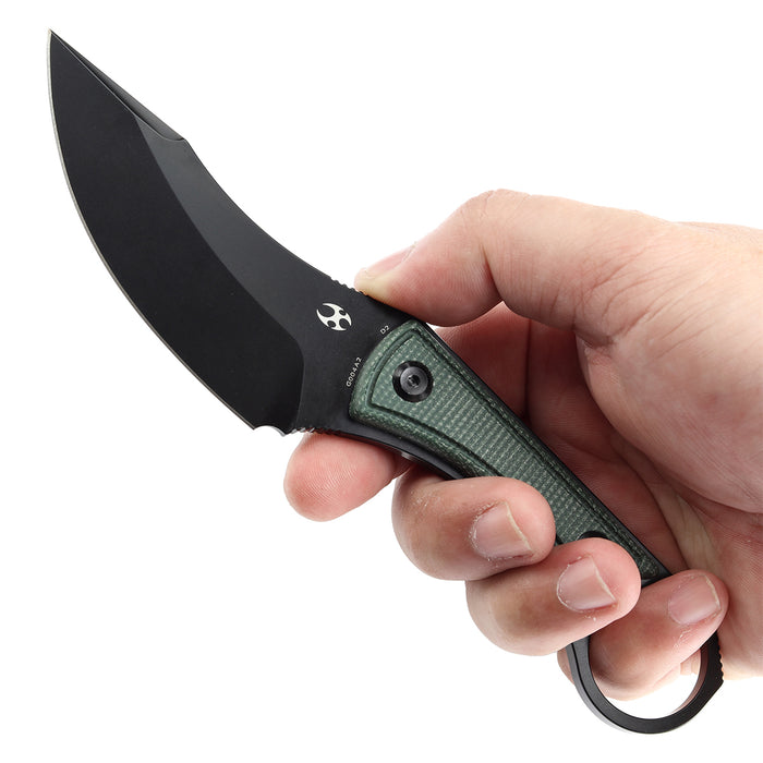 Kansept Niko G004A2 Fixed Knife Black D2 Blade Green Micarta Handle Kydex Sheath