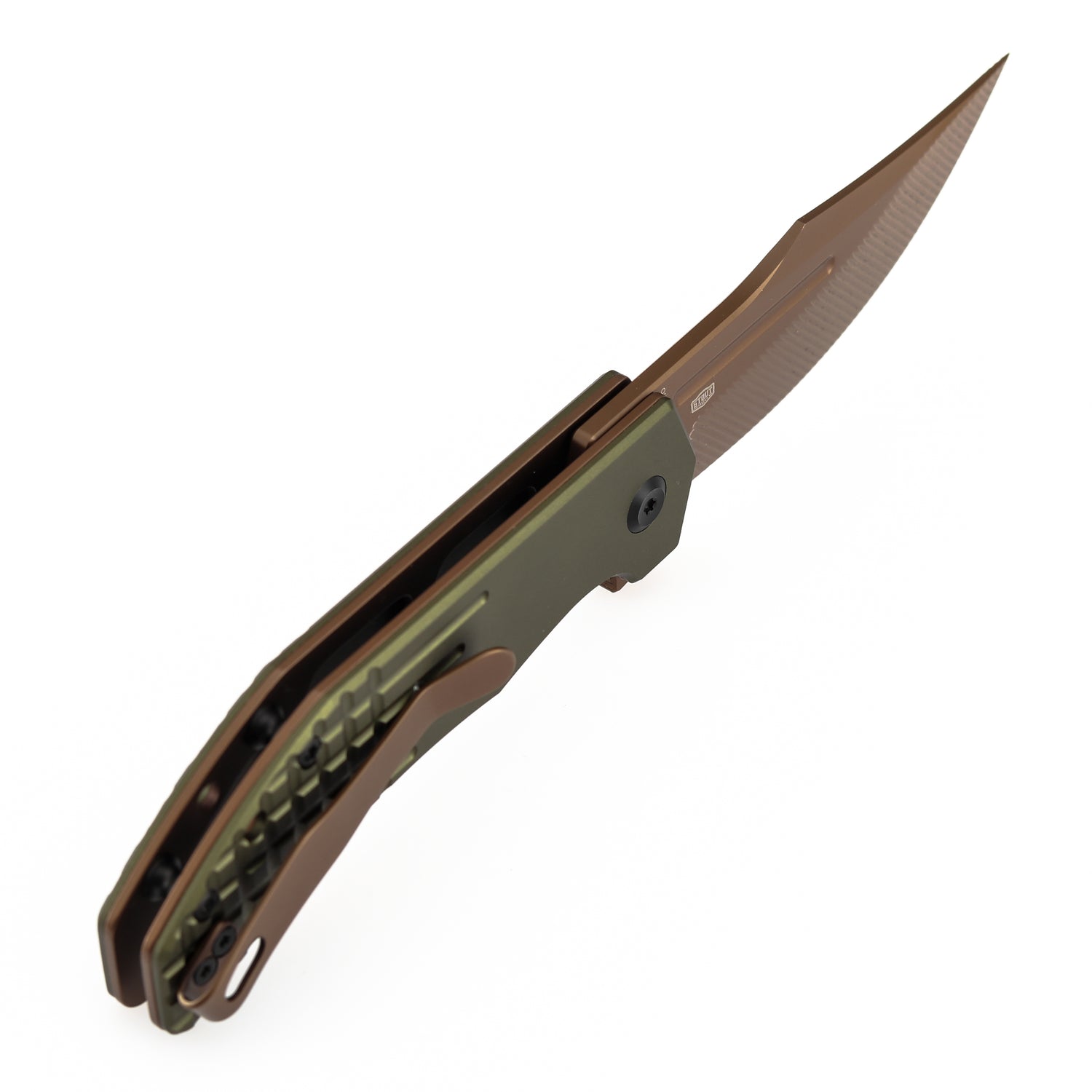 Tenable Orion B1089C2 Rose Gold Nitro-V Blade Blue Aluminum Handle Liner Lock Folding Knife