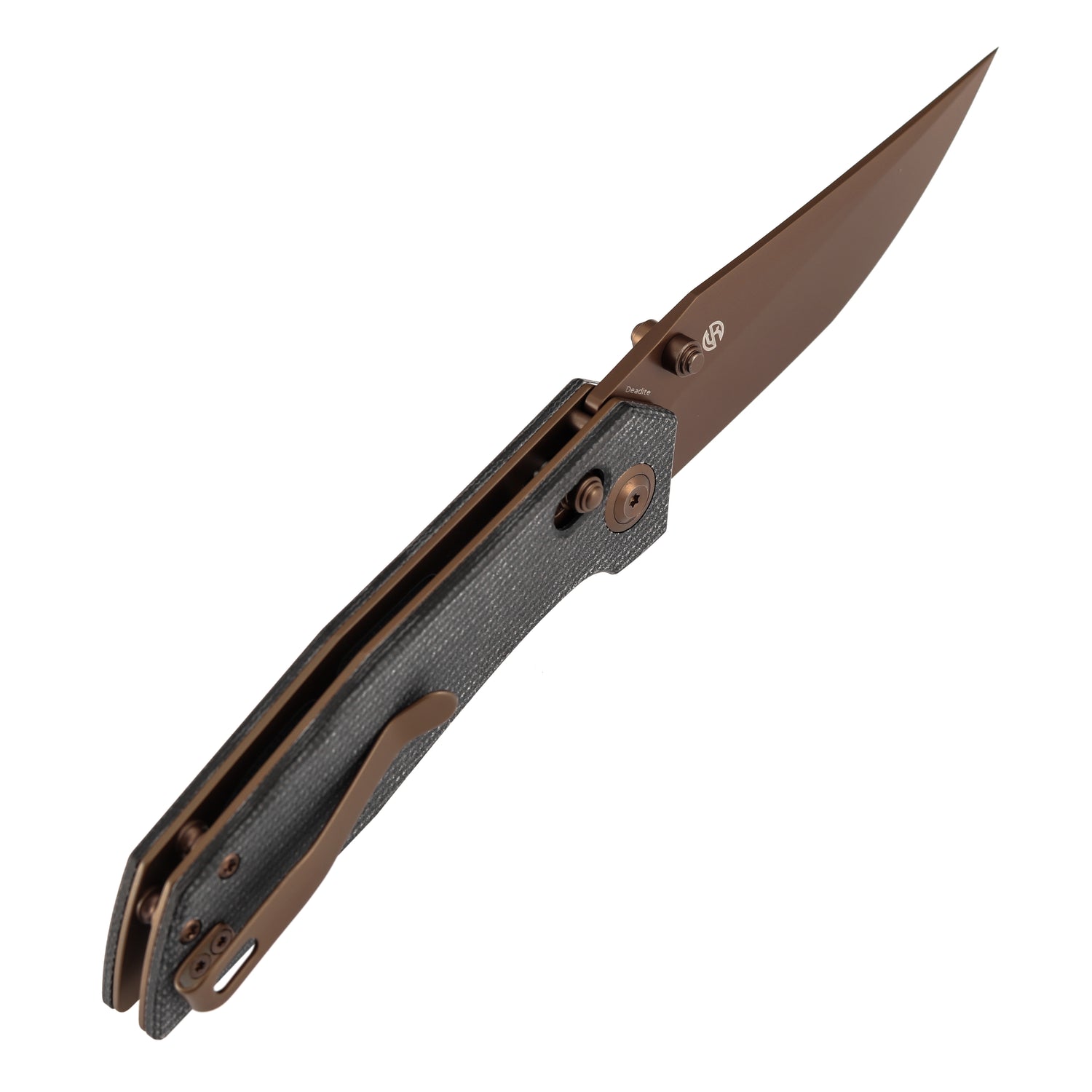 Tenable Deadite B1081V3 Rose Gold 14C28N Blade Black Micarta Handle Crossbar Lock Folding Knife