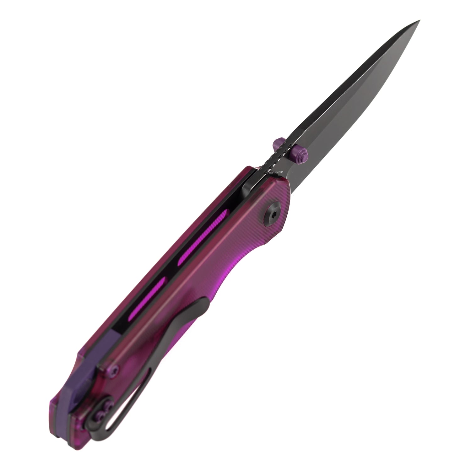 Tenable Mini Warrior B2005A2 Blackwash Nitro-V Blade Purple Acrylic Handle Liner Lock Folding Knife