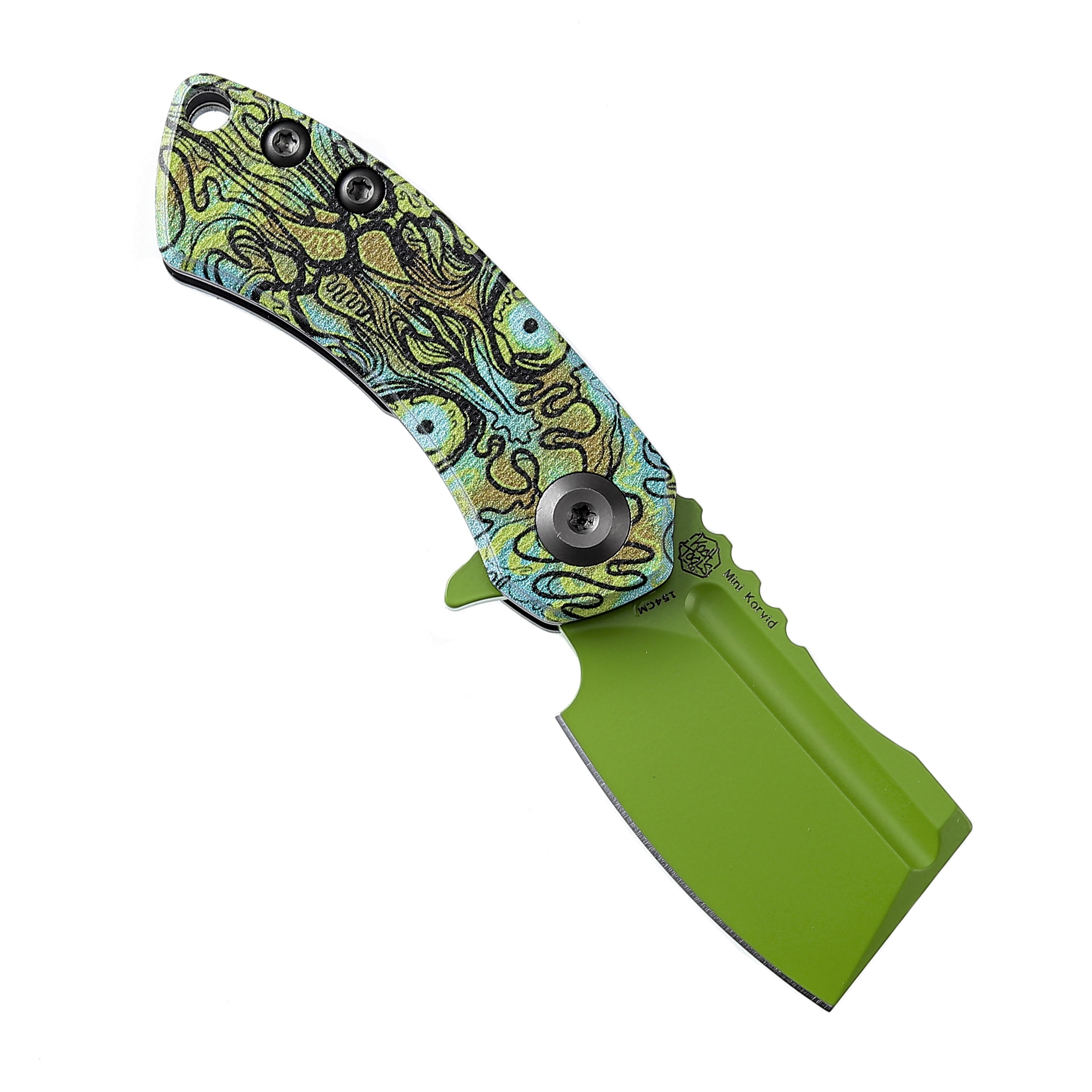 Kansept Knives T3030B2 Mini Korvid Green 154CM Blade Undead Print-Green G10 Handle Liner Lock Edc Knives