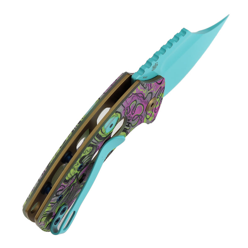 Kansept Wasp T2144F5 Light Blue Coating 154CM Blade Jade G10 Handle Button Lock Folding Knife