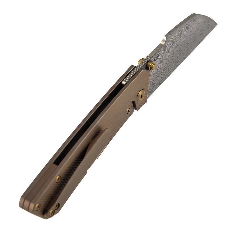 Kansept Contra K1139A4 Damascus Blade Bronze Anodized Titanium Handle Frame Lock Folding Knife
