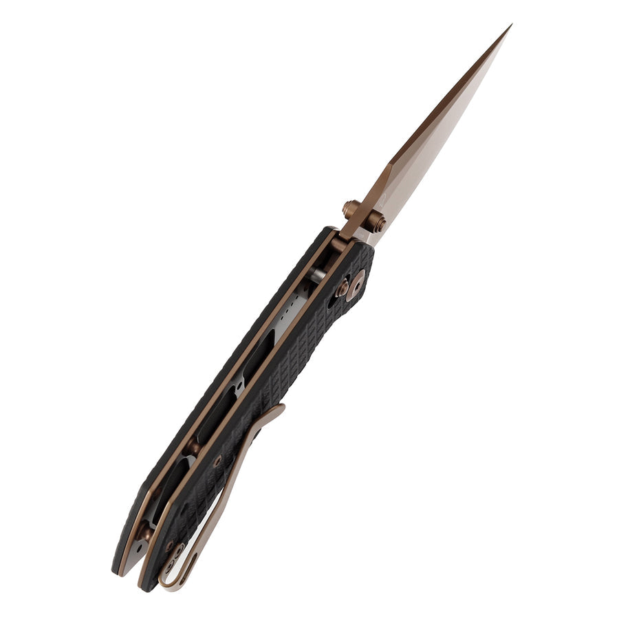 Tenable Knives Fenrir T1034V8 Rose Gold Coated Nitro-V Blade Black G10 Handle Cross Bar Lock