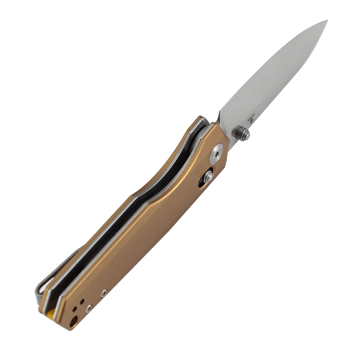 Tenable Beaver T1105V8 Stonewashed Nitro-V Blade Bronze Aluminum Handle Crossbar Lock Folding Knife