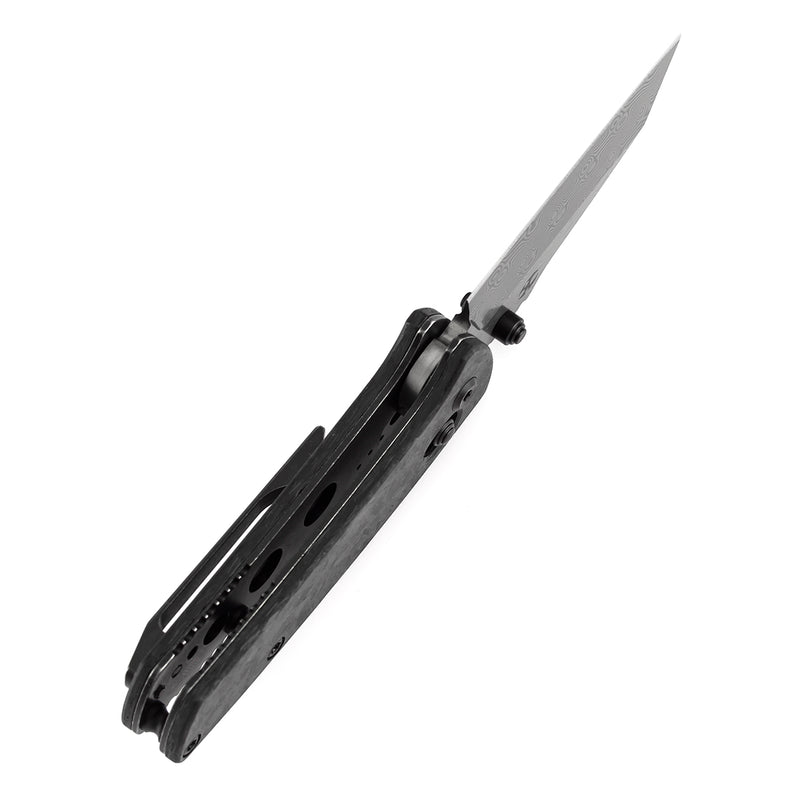 Kansept Little Main Street K2015V7 Damascus Blade Shred Carbon Fiber Handle Crossbar Lock Folding Knife
