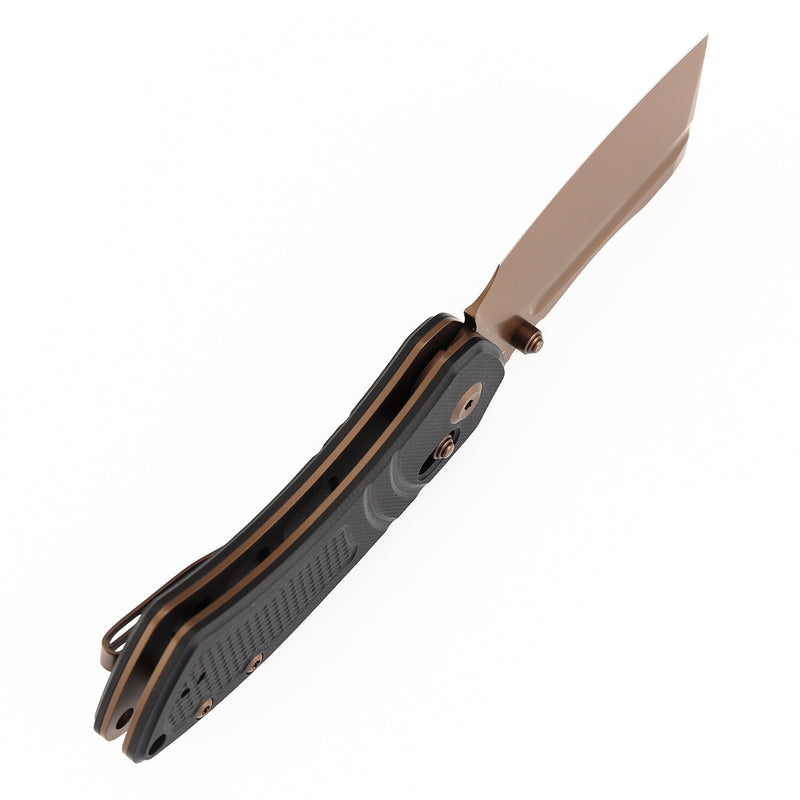 Kansept Korvid V TE2030V1 Rose Gold Coated D2 Blade Black G10 Handle Crossbar Lock Folding Knife