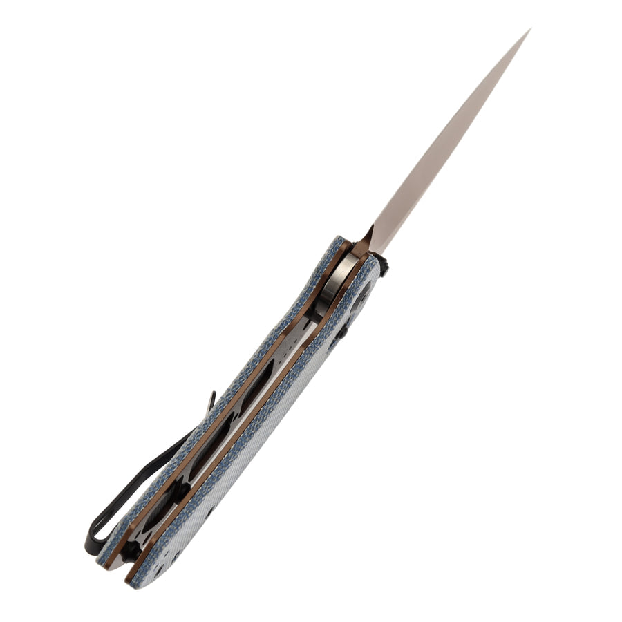 Tenable Fenrir T1034V6 Nitro-V Blade Blue Micarta Handle Cross Bar Lock Folding Knife