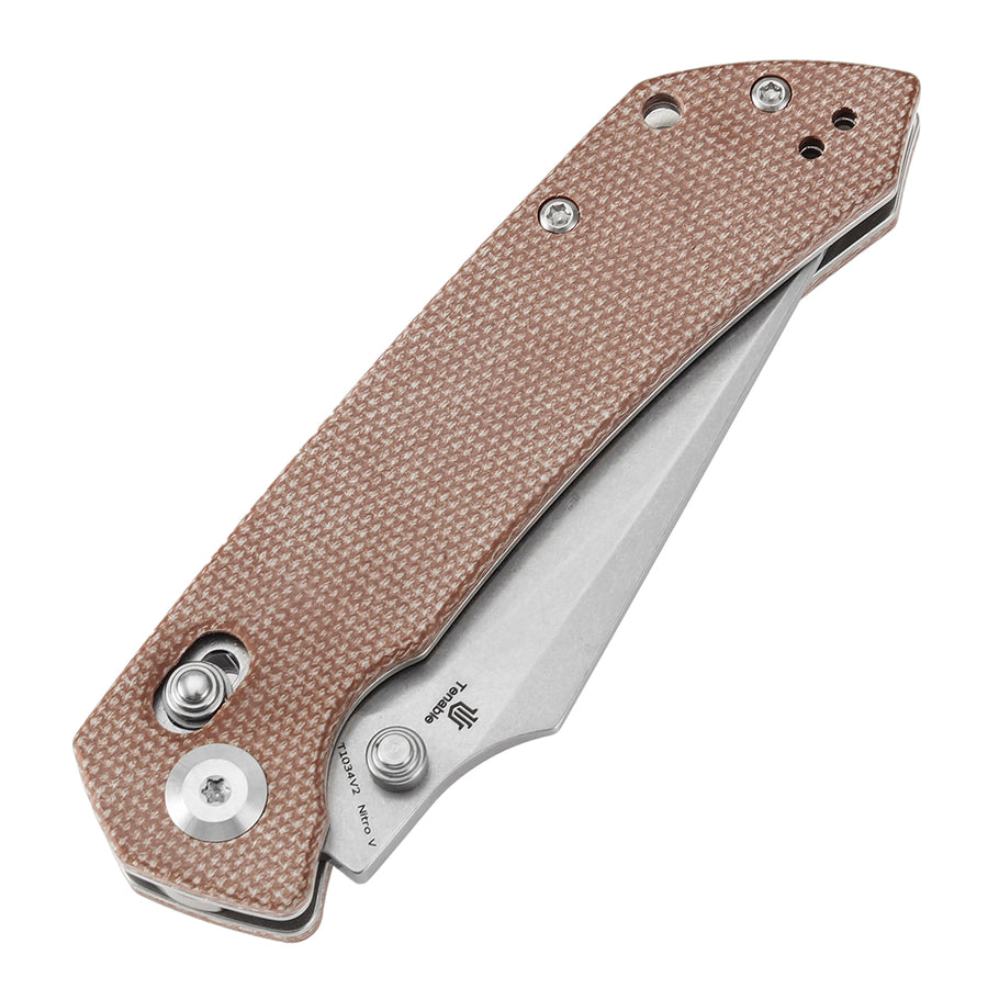 Tenable Fenrir T1034V2  Nito-V Blade Brown Micarta Handle Cross Bar Lock Folding Knife