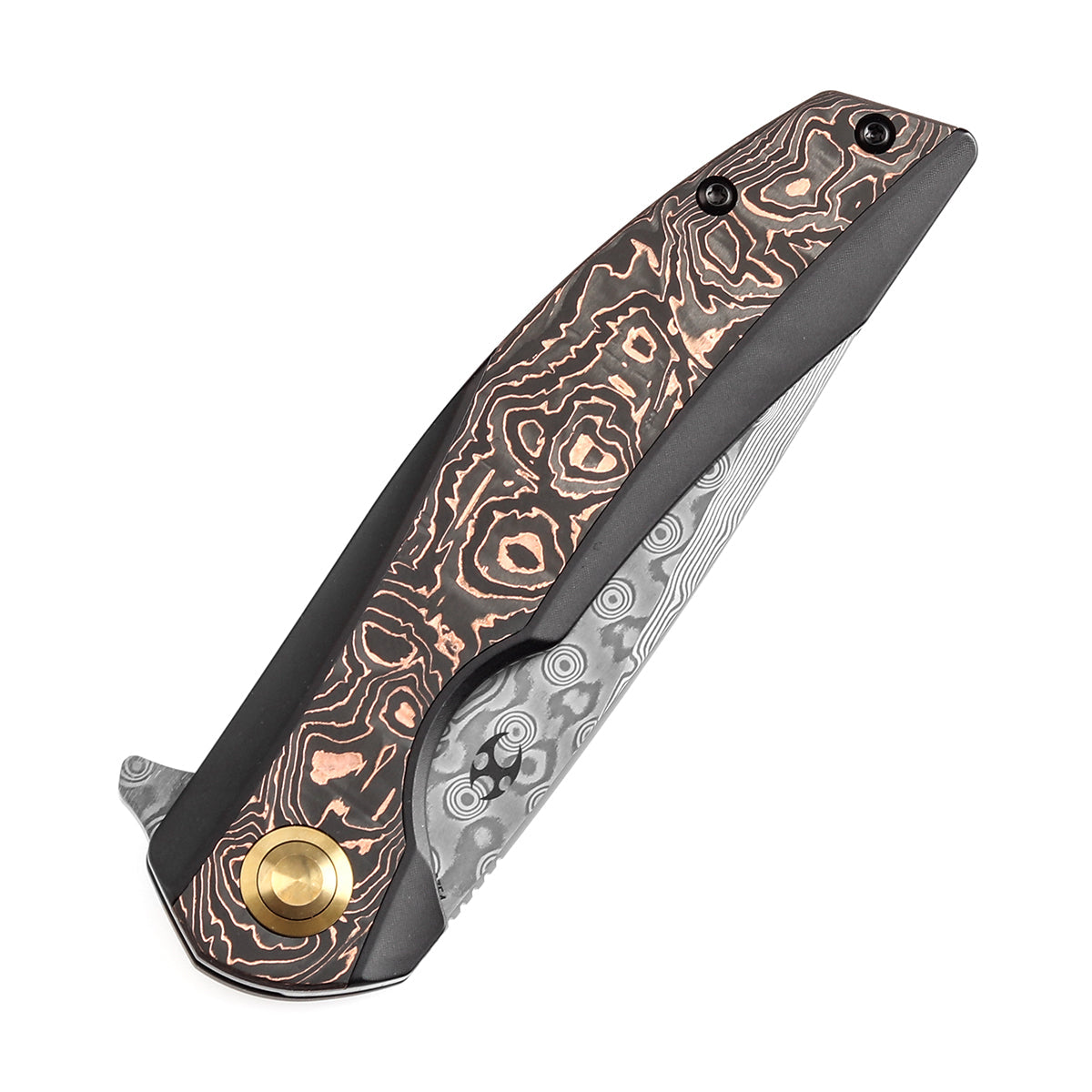 Kansept Accipiter 鳍状刀 K1007E4 大马士革刀片钛和铜碳纤维手柄 Edc 刀具