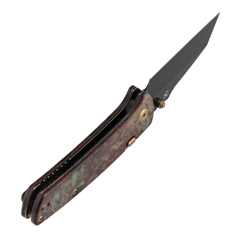 Kansept Main Street K1015H1 Elmax Blade Red Rag Burl Canvas Micarta Handle Top Liner Lock Folding Knife