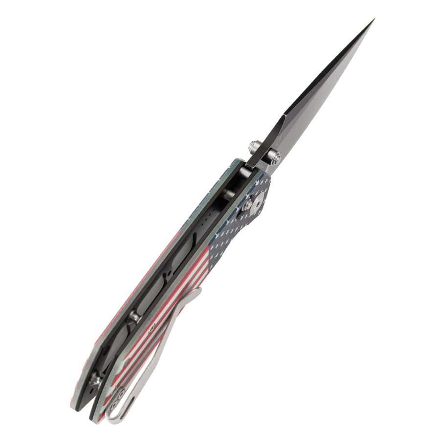 Tenable Knives Fenrir T1034V9 Nitro-V Blade Black G10 American Flag Handle Cross Bar Lock