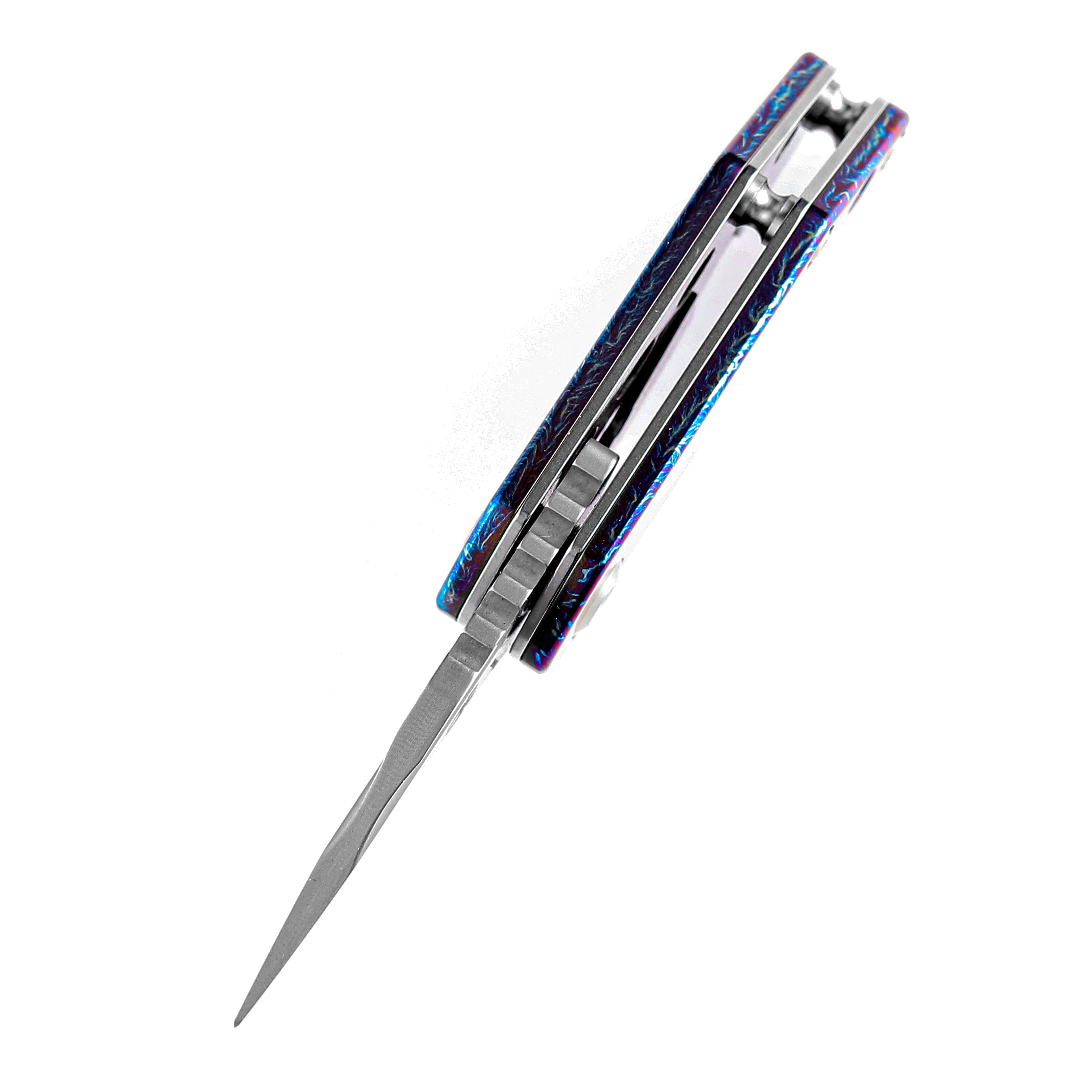 Kansept 刀具 RIO K3044D2 大马士革刀片闪电击阳极氧化钛手柄内衬锁 EDC 刀