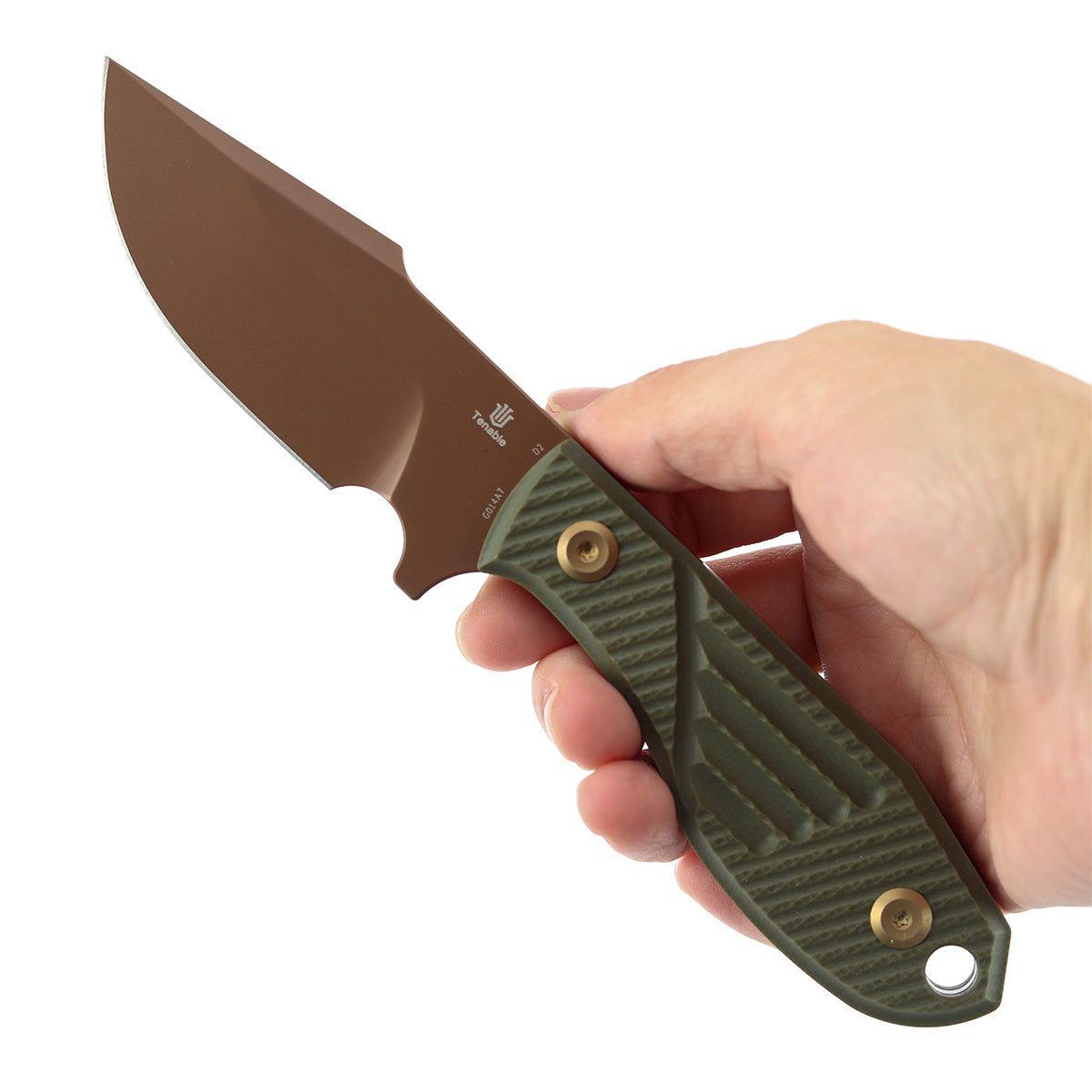 Tenable Tiny Dancer G014A7 Rose Gold D2 Blade Olive Green G10 Handle Fixed Blade Knife