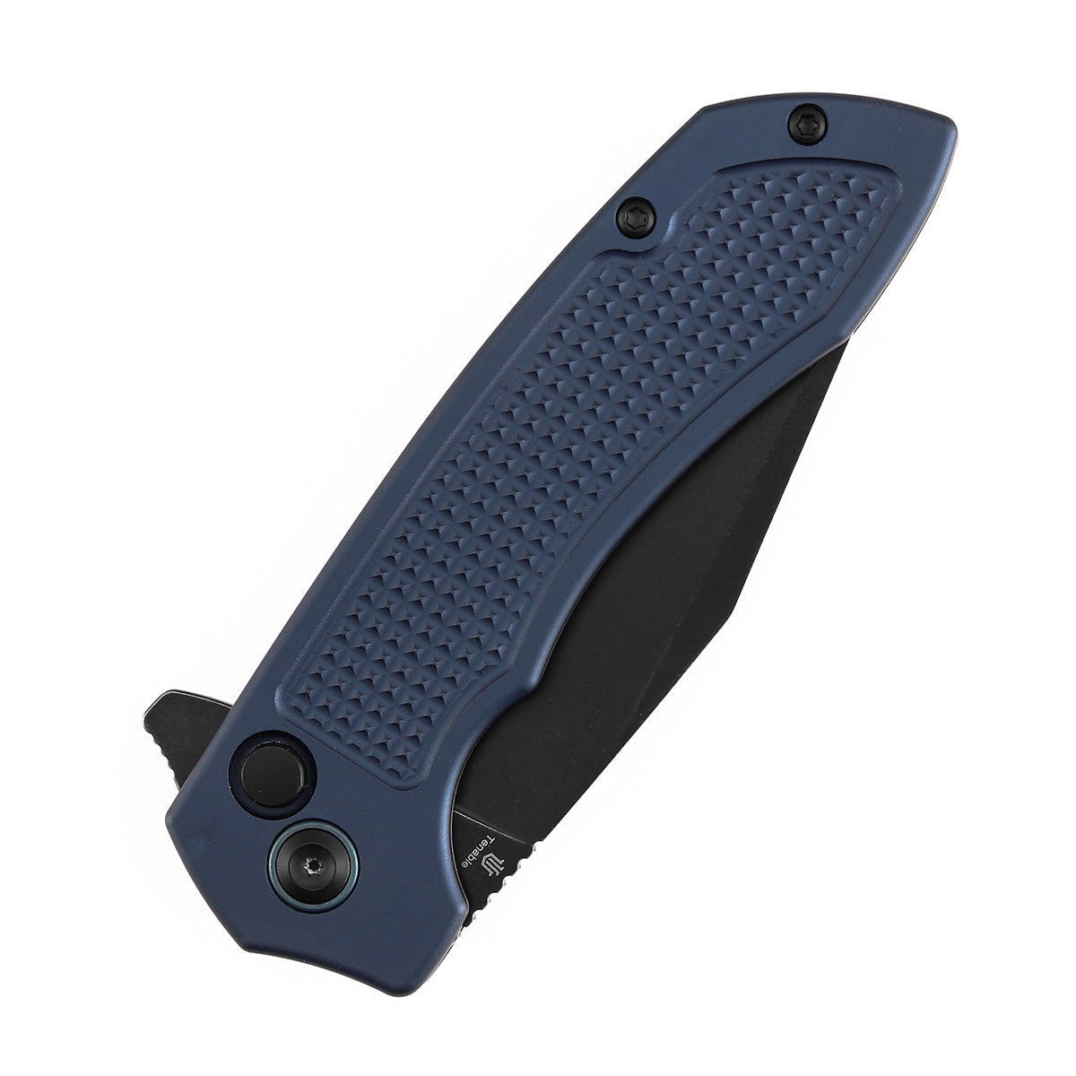 Tenable Entity B1036F5 Blackwash 14C28N Blade Blue Aluminum Handdle Button Lock Folding Knife