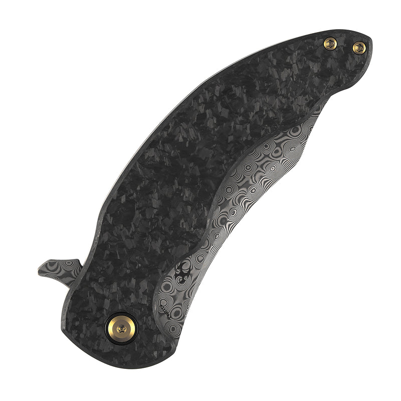 Kansept Gilgamesh K1128A3 Damascus Blade Carbon Fiber And Titanium Handle Frame Lock Folding Knife