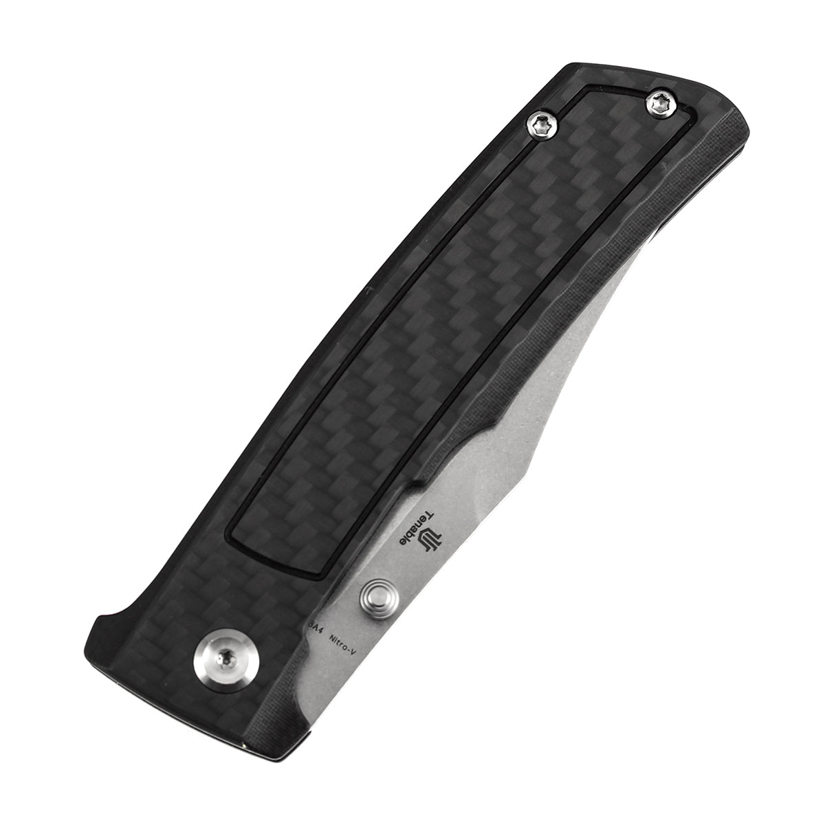Tenable Bison B2108A4 Stonewashed Nitro-V Blade Twill Carbon FIber & G10 Handle Liner Lock Folding Knife