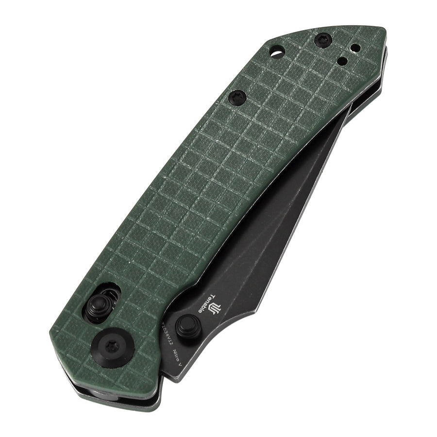 Tenable Knives Fenrir T1034V12 Black Nitro-V Blade Green G10 Handle Cross Bar Lock