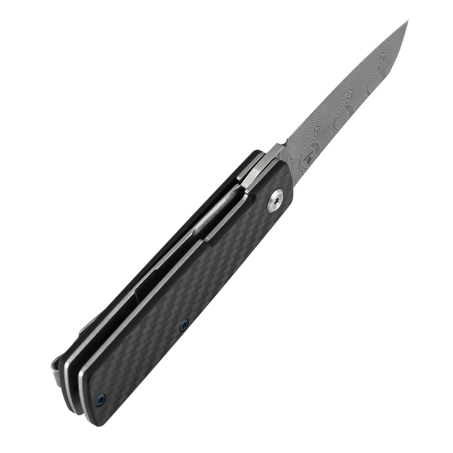 Tenable Higonokami B2135A3 Water Ripple Damascus Blade Twill Cabrbon Fiber Handle Liner Lock Folding Knife