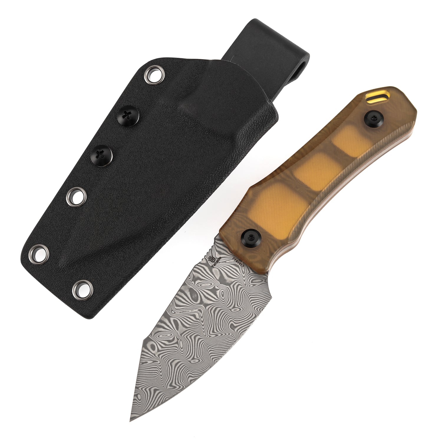 Tenable Loki G1058A2 Damascus Blade Amber PEI/Ultem Handle Fixed Blade Knife