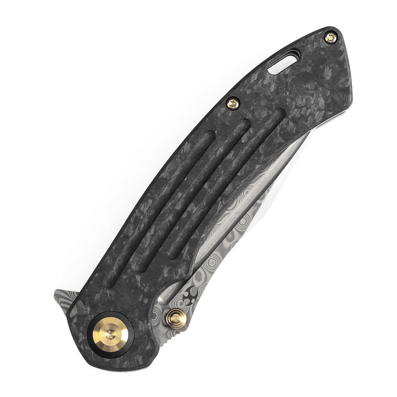 Kansept Pretatout K1032D2 Damascus Blade Shred Carbon Fiber Handle Frame Lock Folding Knives