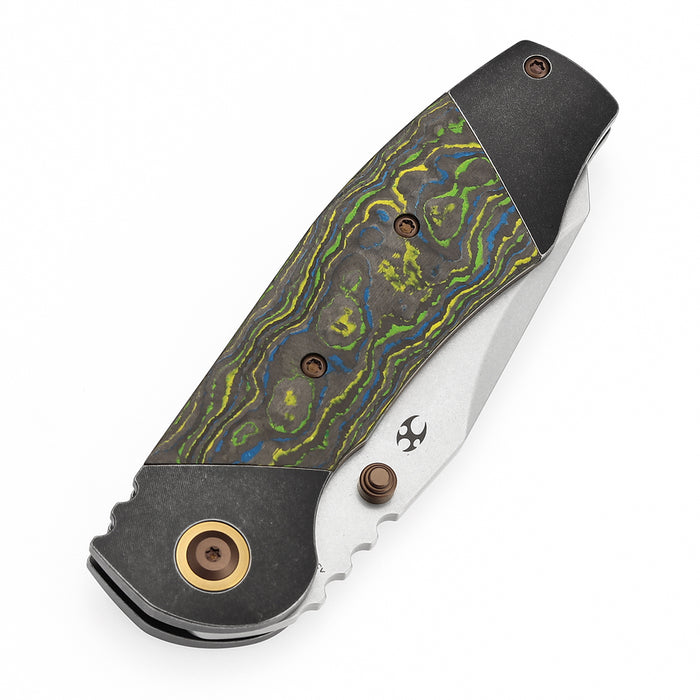 KANSEPT Caveman K1110B1 CPM 20CV Blade Titanium with Gecko CamoCarbon Handle Frame Lock