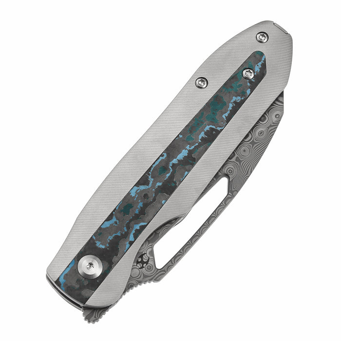 Kansept Knives Thunderhead K1106A5 Damascus Blade Titanium with Copper Carbon Fiber Inlay Handle Frame Lock