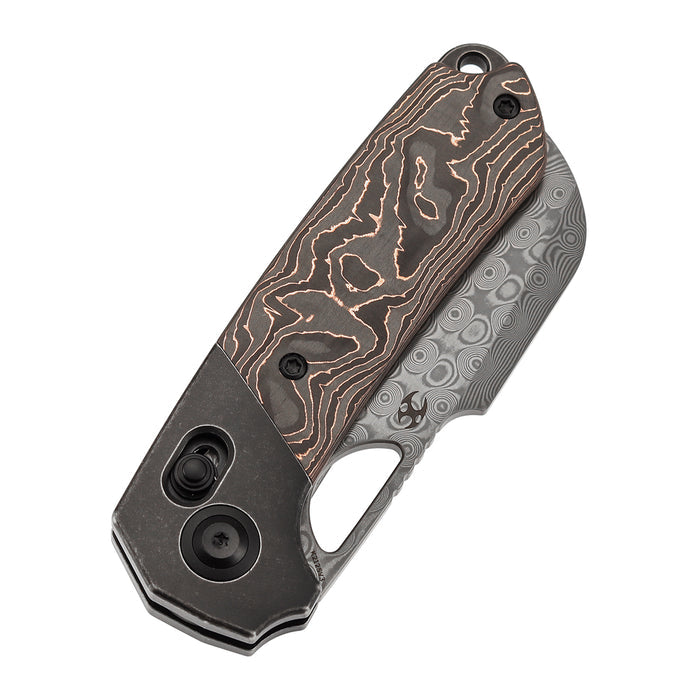 Kansept Nahual K2125V3 Damascus Blade Blackwash Titanium, Copper Carbon Fiber Handle Crossbar Lock