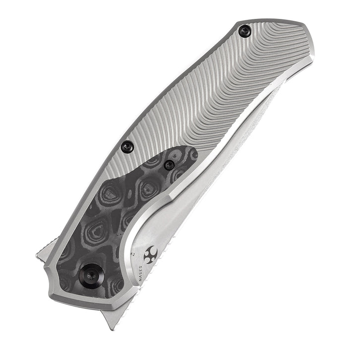 KANSEPT HAVØRN K1069A2 CPM S35VN Blade Titanium with Rose Pattern Black & White Carbon Fiber Inlay Handle Frame Lock