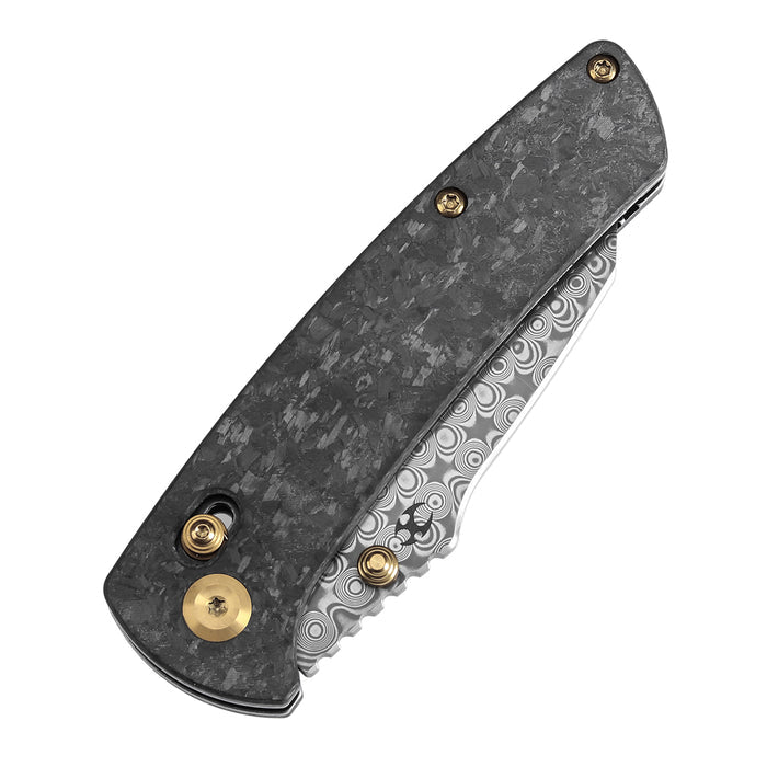 KANSEPT Main Street K1015V1 Damascus Blade Carbon Fiber Handle Crossbar Lock Knife Thumb Studs