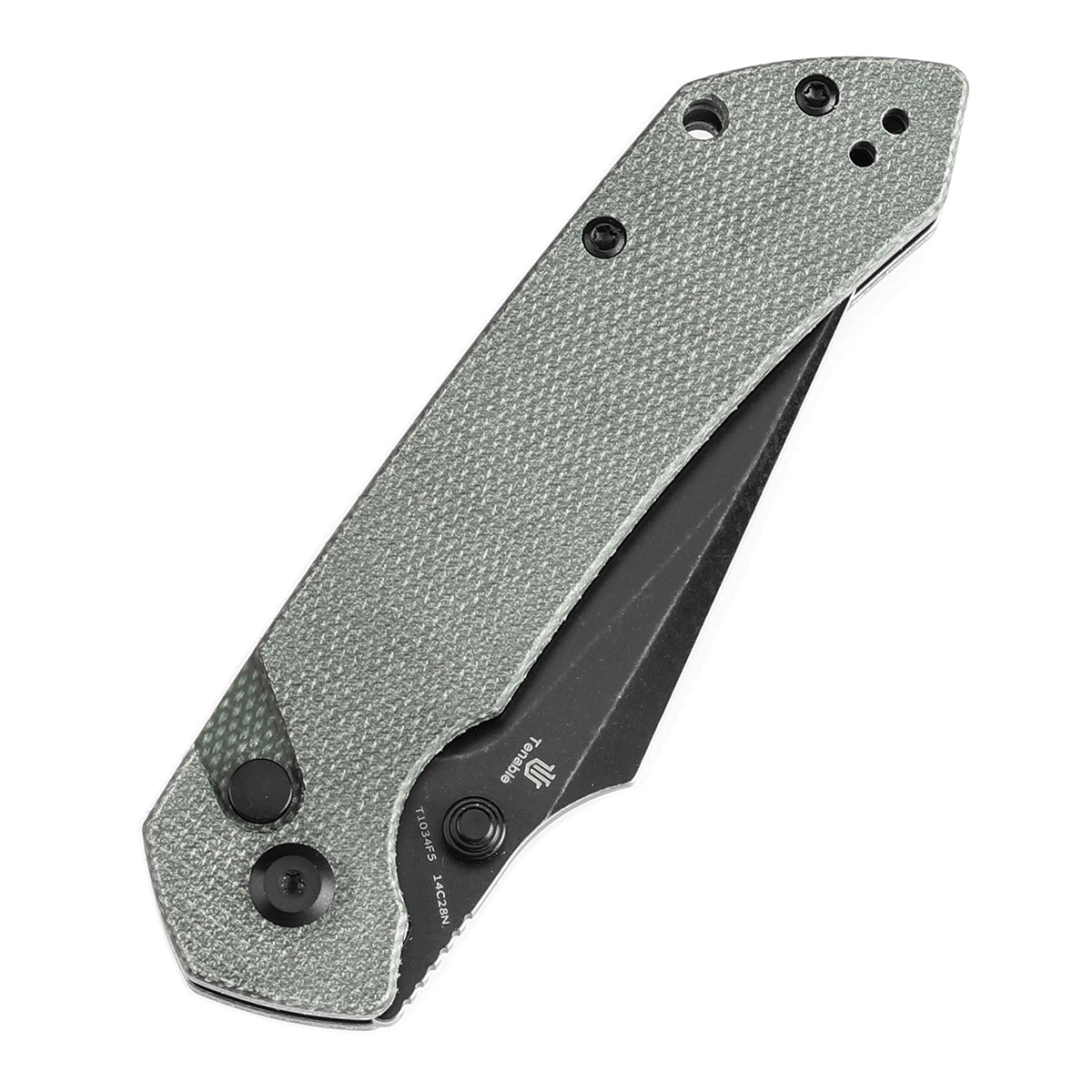 Tenable Fenrir T1034F5 Blackwashed 14C28N Blade Green Micarta Handle Button Lock Folding Knife